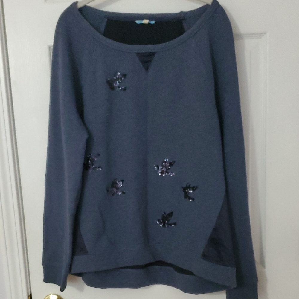 Fancy Blue Sweatshirt with Sequin Sparrow Accents (XL)